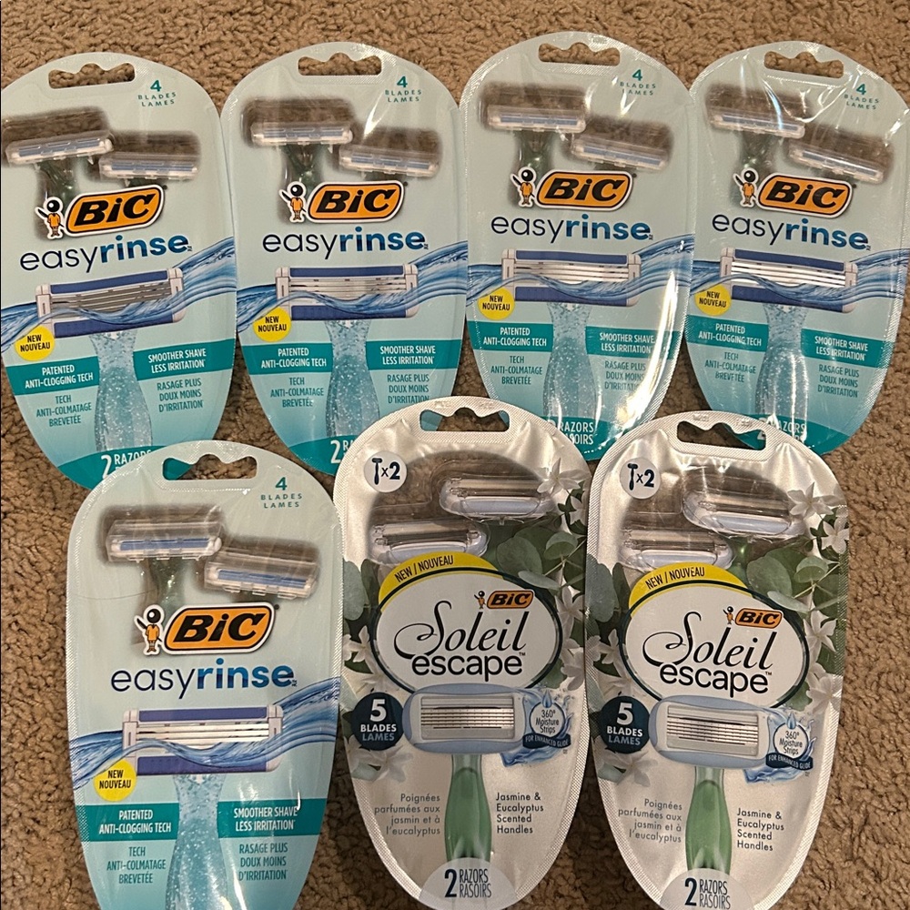 7 packs of razors! EasyRinse Razors - 5 packs of 2 + Bic Soleil 2 packs of 2